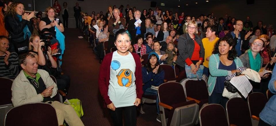 Partnering with Seattle Art Museum for the screening of “Inocente” allowed us to reach a new audience of art lovers. Here, they give Inocente a standing ovation at the conclusion of the film. Photo by Steve Schimmelman.